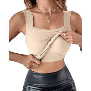 Womens U Neck Shapewear Built-in Bra Tank High Strechy Sleeveless Slim Fit Tops